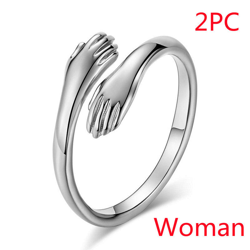 Alloy Simple Hands Hug Ring Opening Adjustable Jewelry