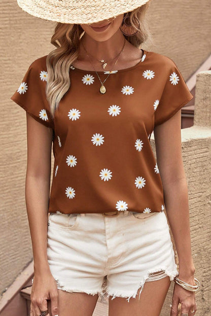 Chestnut Summer Daisy Print Batwing Sleeve Blouse - Eloy Royal