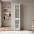 Tall Bookcase 71' H with 2 Fluted Panel Doors and Five Interior Shelves, White