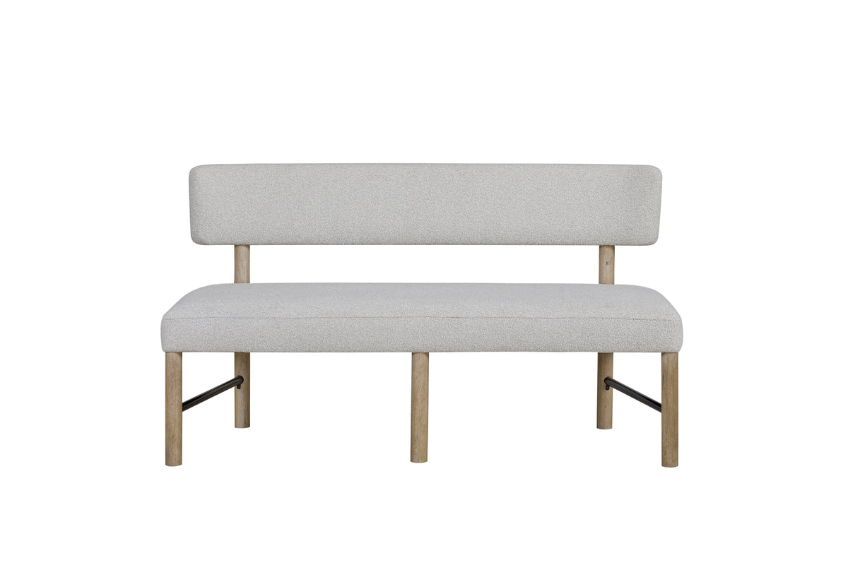 Truscott Upholstered Dining Bench with Backrest, Knotty Oak and Neutral, 60 in