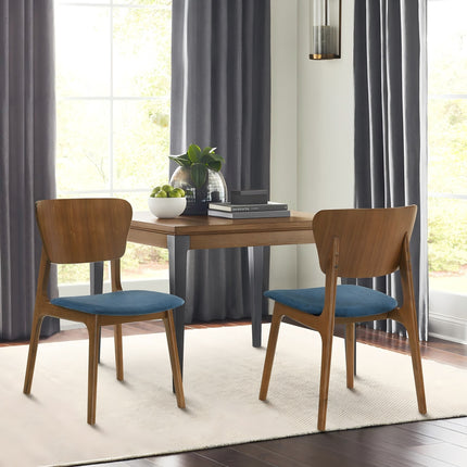 Alikai Wood Dining Chair in Walnut Finish with Blue Fabric - Set of 2