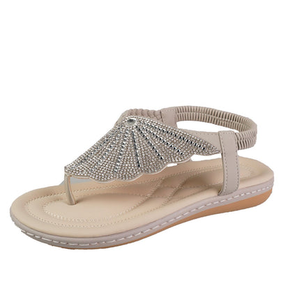 New Rhinestone Shell Flip-Flops Sandals Summer Beach Shoes For Women Fashion Casual Low Heel Flat Slides Slippers - Eloy Royal