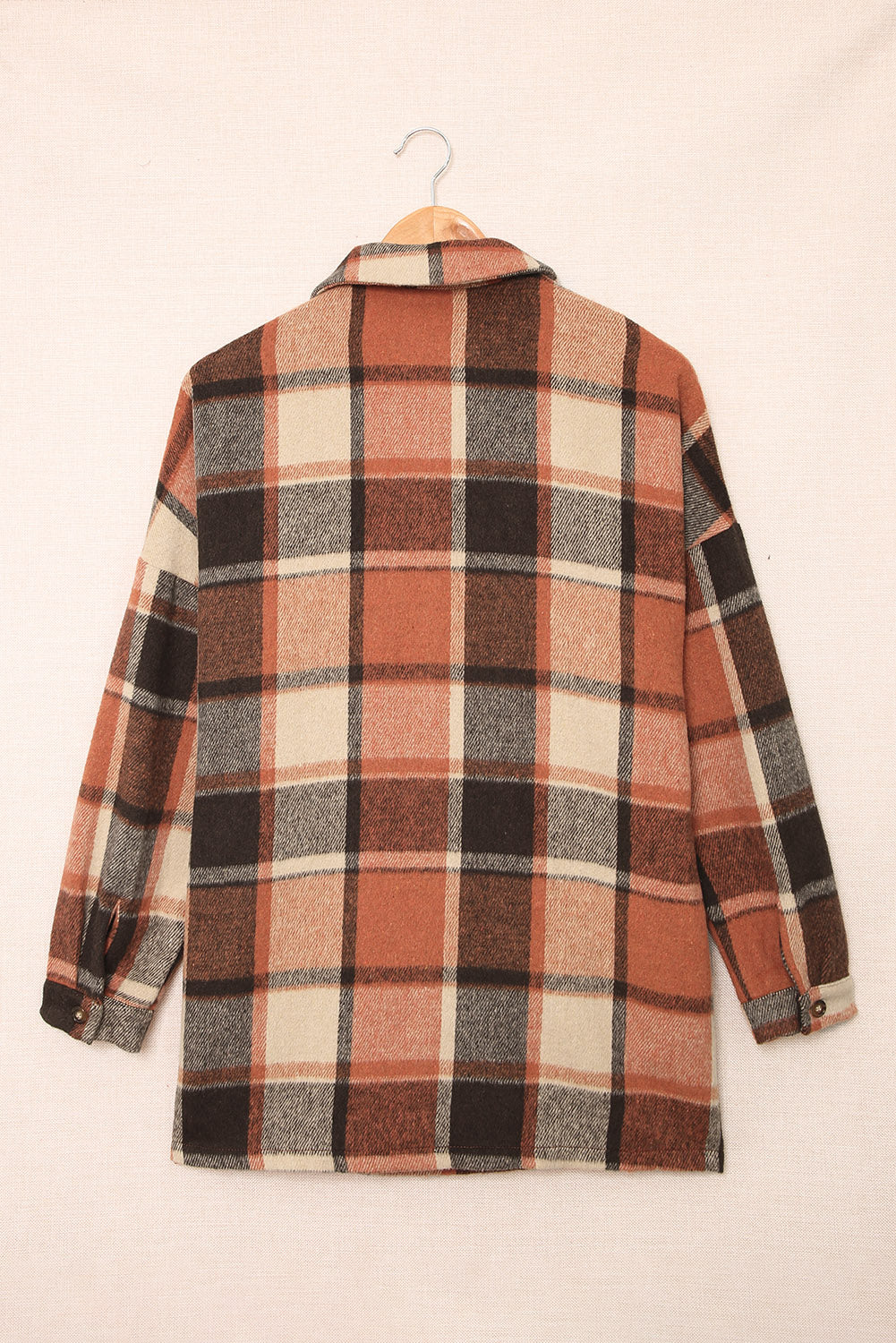 Orange Plaid Button Up Long Sleeve Flannel Shacket - Eloy Royal