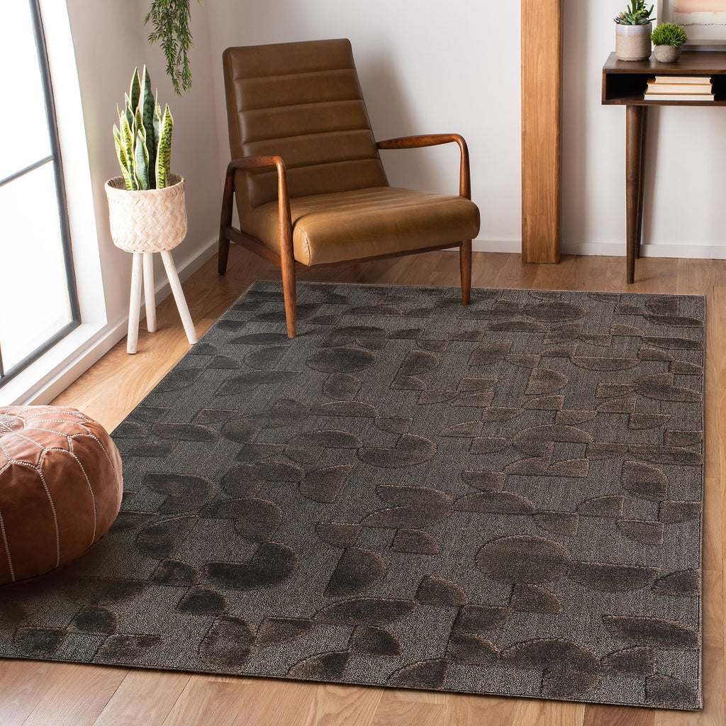 Step Collection High-Low Brown Indoor Area Rug, 7'9''x10', Modern, Non-Shedding & Easy to Clean, Ideal for Living Room, Bedroom, Dining Space, 120*93 inch