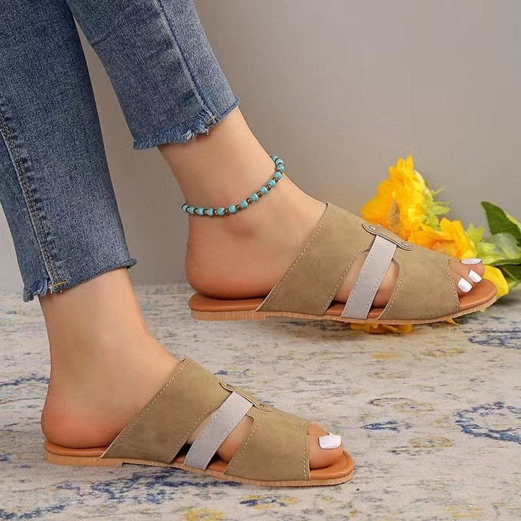 New Fish Mouth Sandals With Belt Buckle Design Summer Beach Shoes For Women Fashion Casual Low Heel Flat Slides Slippers - Eloy Royal