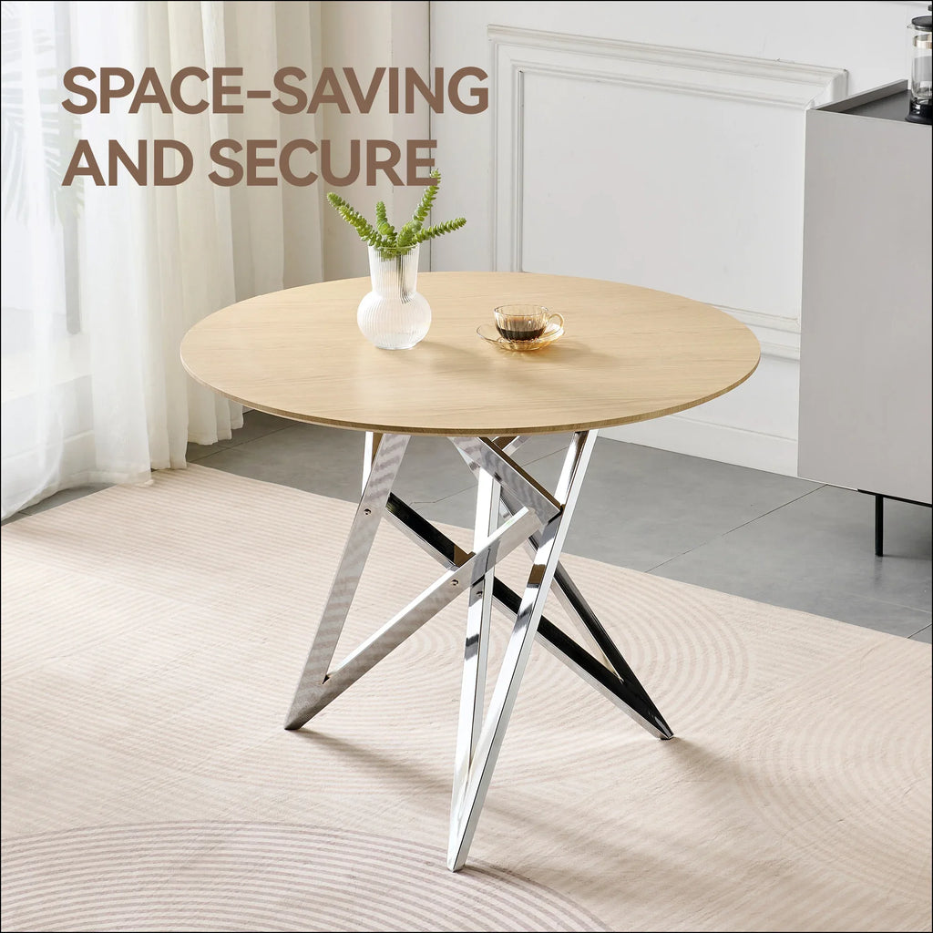 37Inch Round Dining Table, Small Round Kitchen Table With Silver Metal Legs, Suitable For 2 To 4 People, Modern Dining Room Table, Burlywood. - Eloy Royal