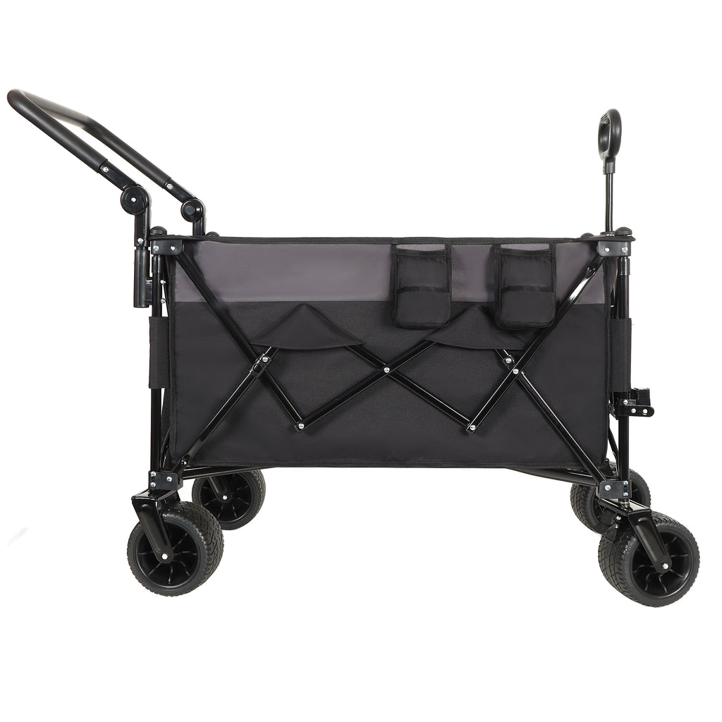 Multi-Functional Push-Pull Folding Wagon Cart with Rotating Handle & 360° All-Terrain Wheels – Heavy-Duty, Adjustable Design, Large Capacity for Transport, Groceries, and Outdoor Use, Black- Gray