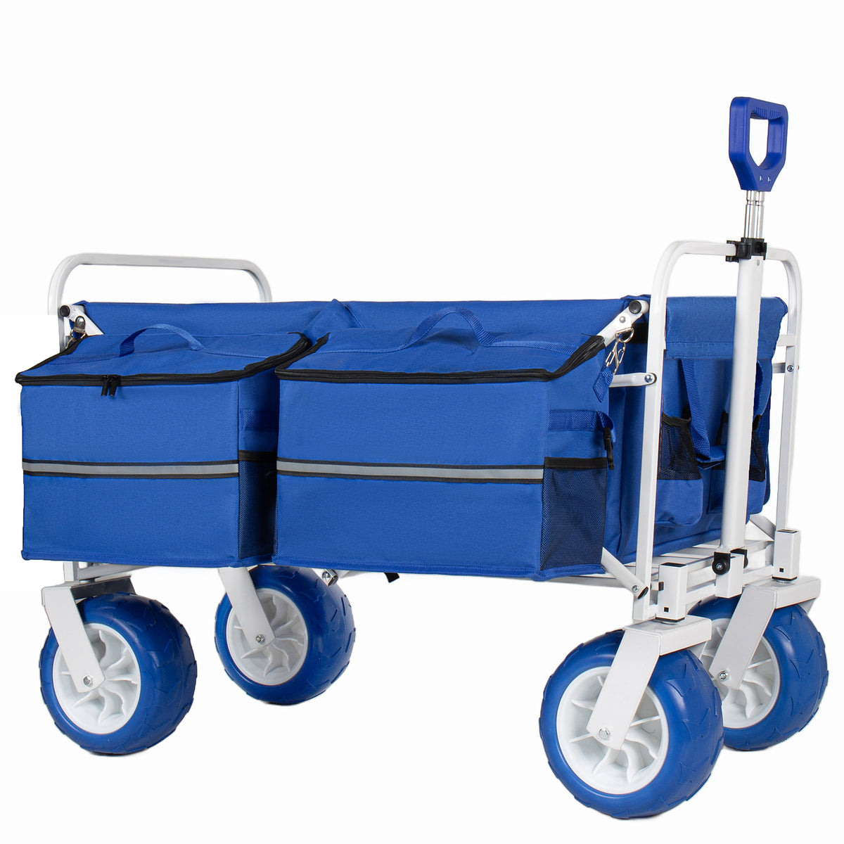 Beach Wagon Cart, 500lbs Heavy Duty Collapsible Folding Wagon, Oversized 150L, 9' PVC All-Terrain Wheels, Adjustable Handle, Cooler & Storage Bags for Beach, Camping, Garden & Outdoor Sports, Blue