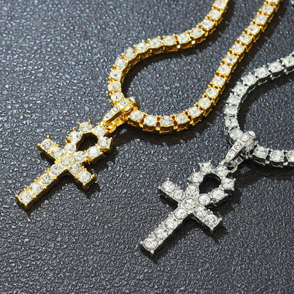 Men's Cross Pendant Single Row Diamond Necklace