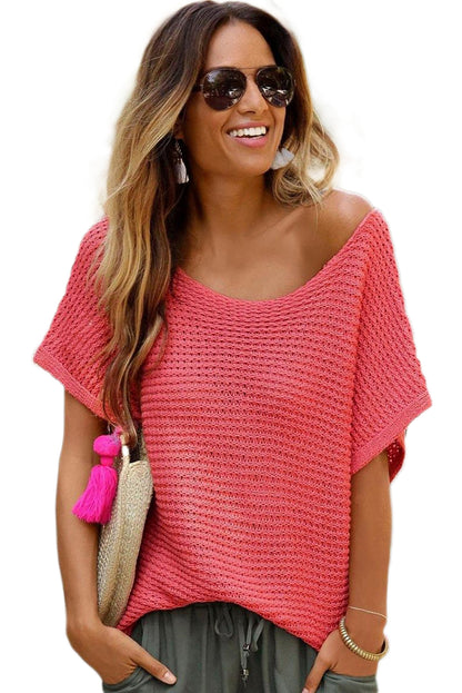 Red Clay Plain Knit Loose Batwing Sleeve Blouse - Eloy Royal