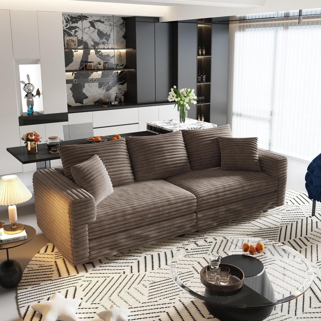 82.7 'Plush Corduroy 3-Seat Sofa,Modern Comfy Upholstered Sofa Cloud Couch,Deep Seat Couches with Soft Pillows and 1 Ottomans,Convertible Sofa Lounge Chair,Camel - Eloy Royal