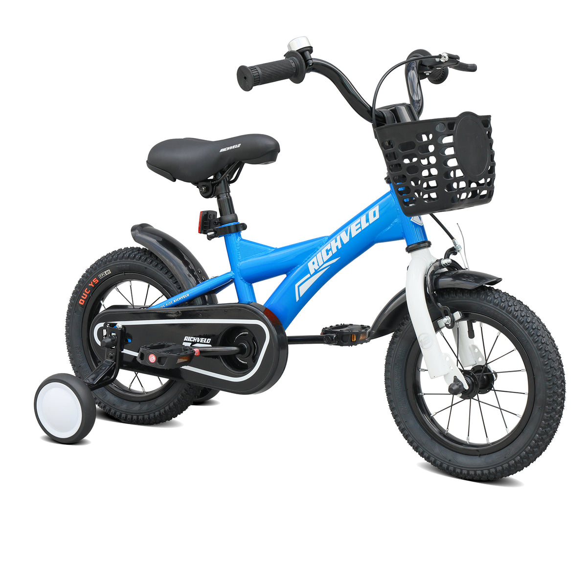 A1201 Kids Bike, 12 14 16 Inch Children Bicycle with Training Wheels, Front V-Brake & Coaster Brake, Basket, for Boys Age 3-7 Years Old