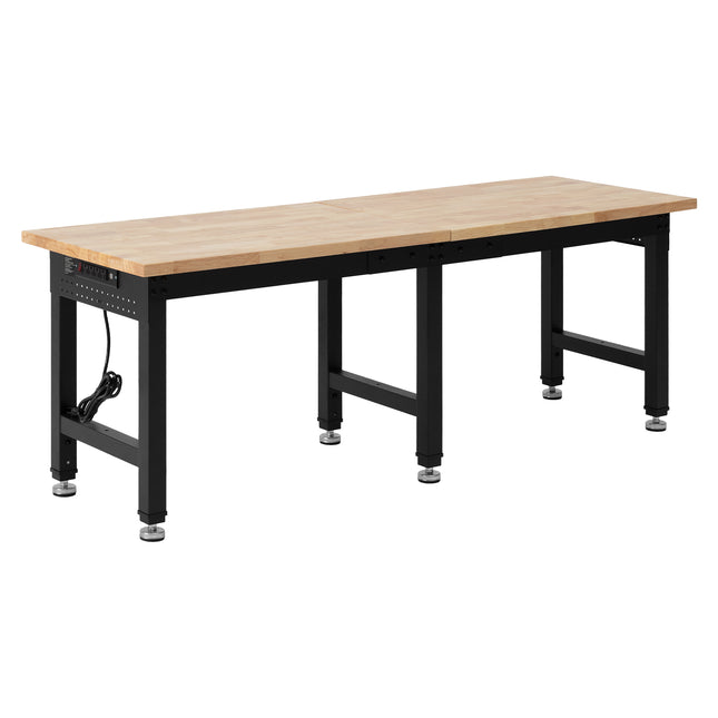 Adjustable Workbench, 5000 lbs Capacity, 72 x 24 Inch Oak Wood Top Workstation with 4 AC Outlets & 2 USB Ports, Heavy-Duty Hardwood Worktable for Garage, Workshop, Home, Office, Commercial