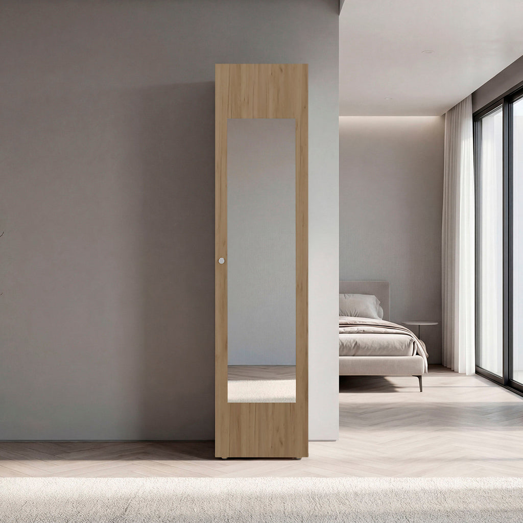 Natural Oak Storage Cabinet with Mirror
