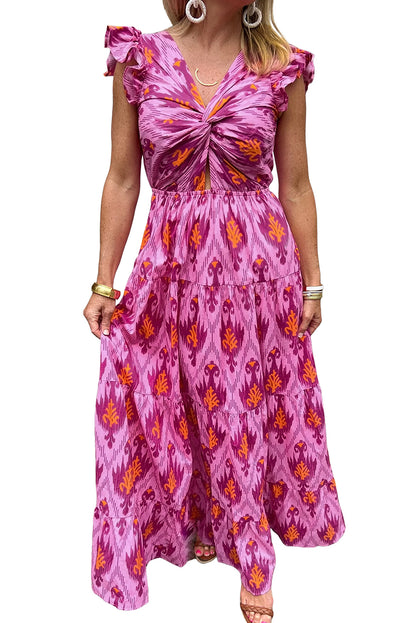 Bonbon Boho Abstract Print Ruffle Tiered Maxi Dress - Eloy Royal