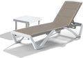 Patio Chaise Lounger Chair Outdoor, Pool Lounge Chair with Table, Brown, Double-Layer Fabric