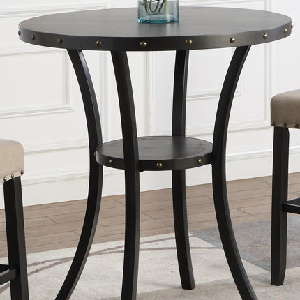 Biony 36' Round Espresso Finish Bar Table Nail Head Trim
