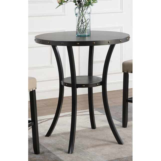 Biony 36' Round Espresso Finish Bar Table Nail Head Trim