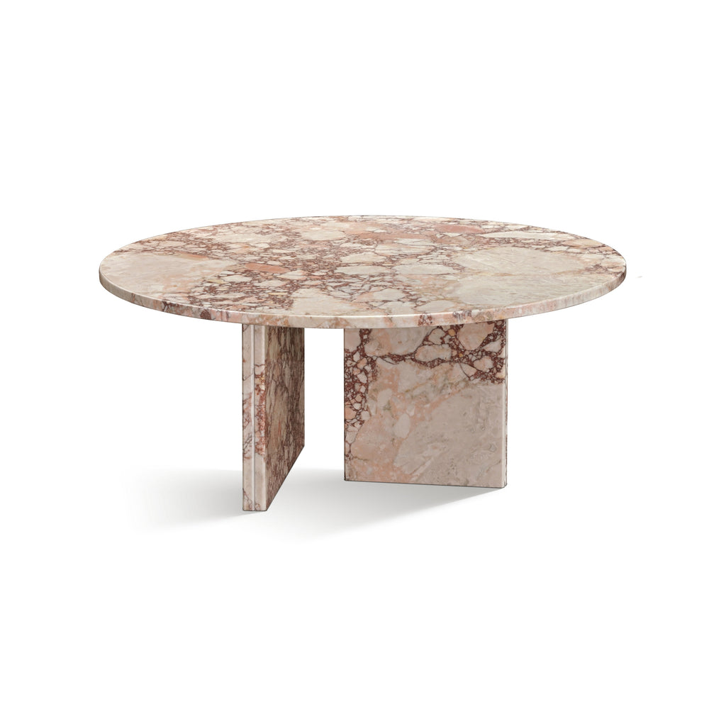 Diamond Pink Natural Marble Coffee Table with Polished Surface for Living Room, Ø27.6 h12.6 Inch, Genuine Stone