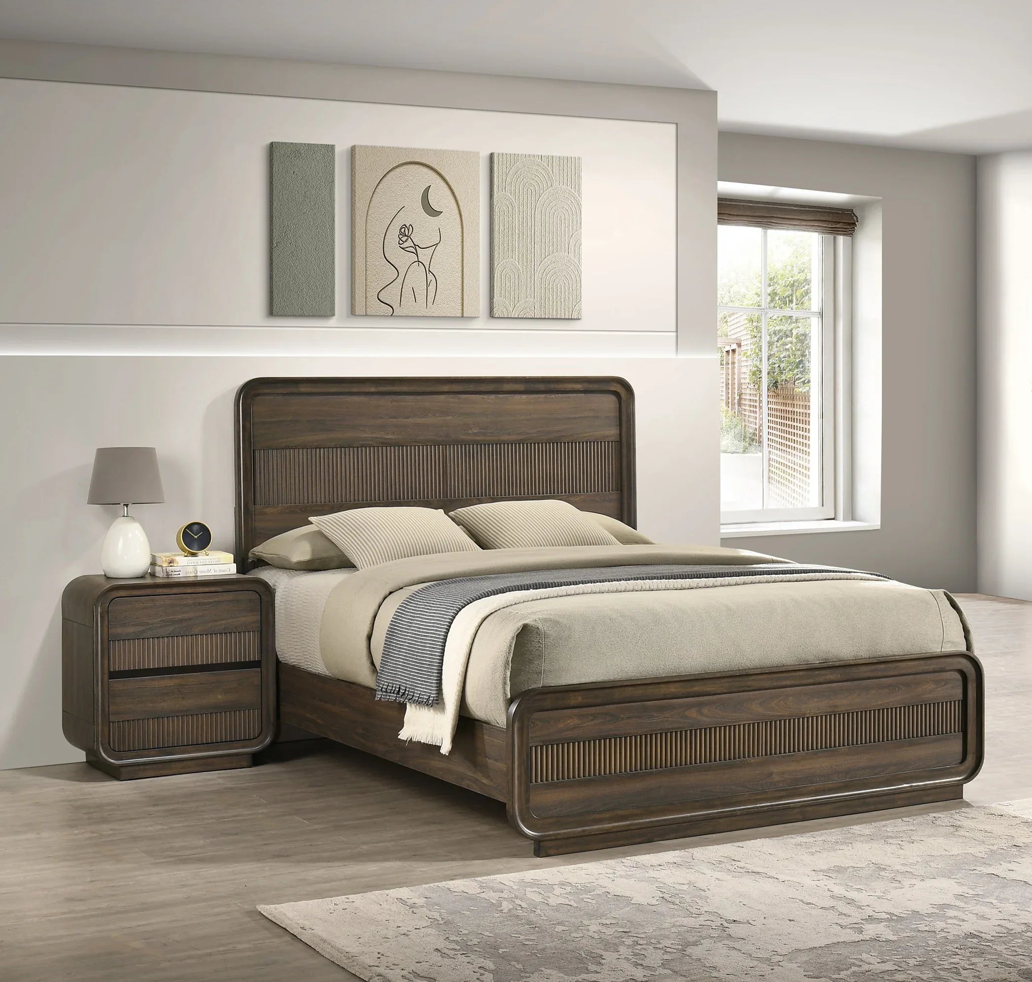 Mid-century Flair Rounded Edges 1pc Nightstand Warm Wood Finish Two Drawer Storage Wooden Bedroom Furniture - Eloy Royal