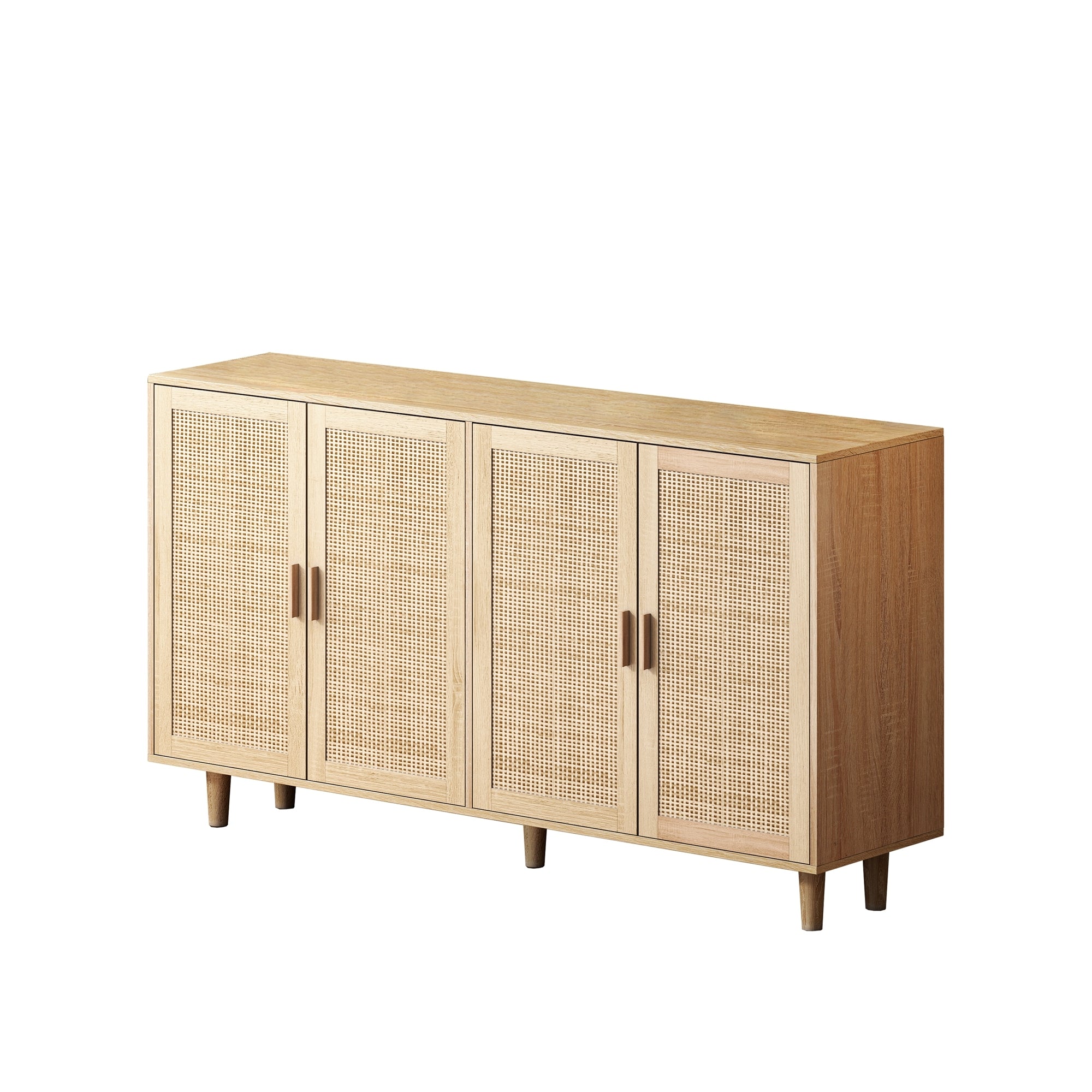 Elegant and Functional 4-Door Rattan Decorative Storage Cabinet for Bedroom, Living Room, Office in Natural Particle Board