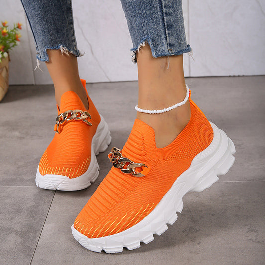 Fashion Chain Design Mesh Shoes For Women Breathable Casual Soft Sole Walking Sock Slip On Flat Shoes - Eloy Royal