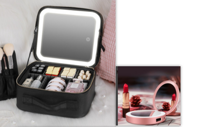 Smart LED Cosmetic Case With Mirror Cosmetic Bag Large Capacity Fashion Portable Storage Bag Travel Makeup Bags - Eloy Royal