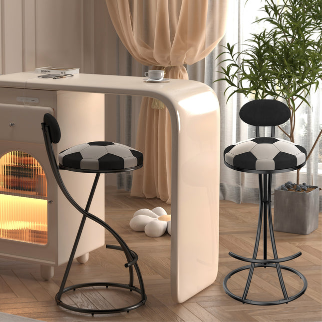 Upholstered S-shaped Barstools Set of 2 Velvet Counter Bar Stools Football Print