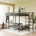 Black full size bunk bed with twin size, LED light and charging socket