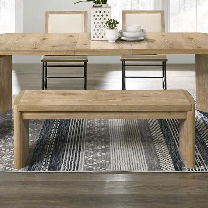 Modern Contemporary Style Upholstery Bench Round Corners Dining Room Oak Finish
