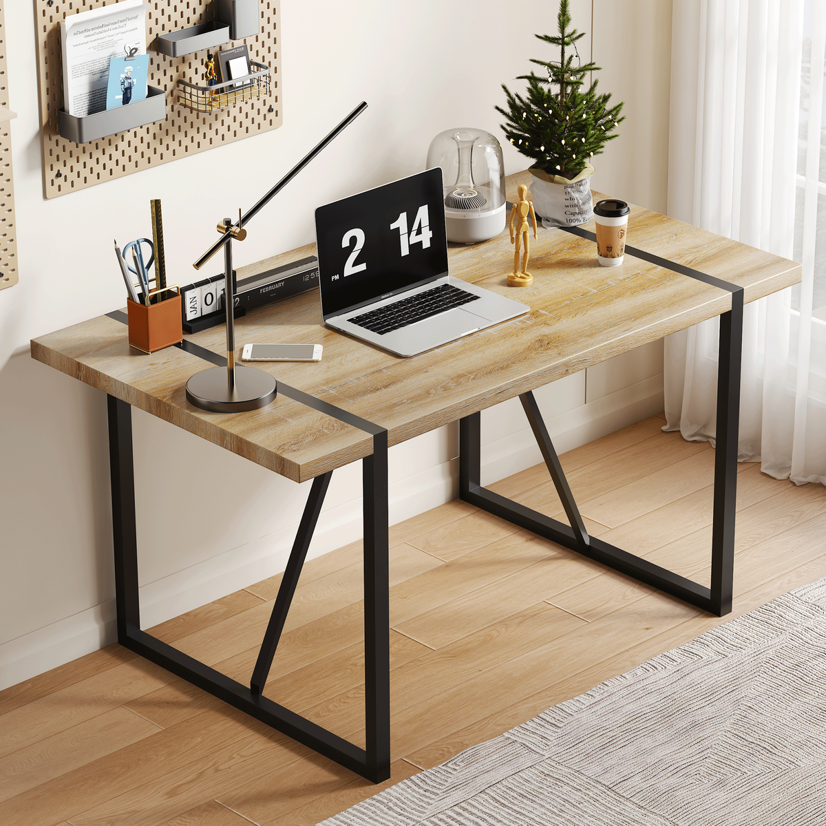 Rustic Industrial Rectangular Wood Dining Table For 4-6 Person, With 1.5' Thick Engineered Wood color Tabletop and Black Metal Legs,Desk For Kitchen Dining Living Room, 55.1' x 31.4'x 29.9'1529W115172