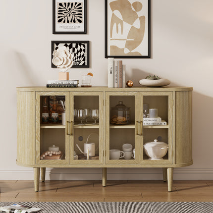 TREXM Farmhouse Sideboard Cabinet with Storage with Wood Buffet Cabinet with Glass