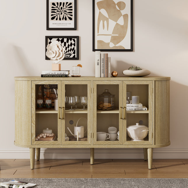 TREXM Farmhouse Sideboard Cabinet with Storage with Wood Buffet Cabinet with Glass