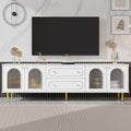 VIBE HAUS 78.7'' Modern TV Stand, TV Cabinet with Five Metal Legs and Metal Handles, 2 Drawers and 2 Cabinets with Fluted Glass Doors For Living room, Up to 80''(OLD SKU: SJ000122AAK)