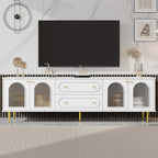 VIBE HAUS 78.7'' Modern TV Stand, TV Cabinet with Five Metal Legs and Metal Handles, 2 Drawers and 2 Cabinets with Fluted Glass Doors For Living room, Up to 80''(OLD SKU: SJ000122AAK)