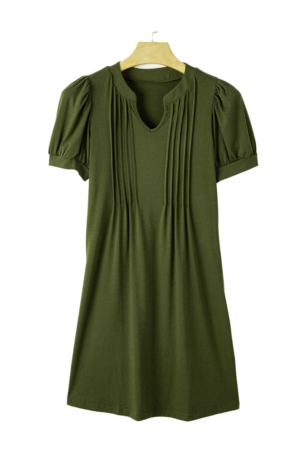 Desert Palm Notched Neck Pleated Puff Sleeve T Shirt Dress - Eloy Royal