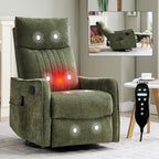 Green Heat Massage Manual Recliner Chair with Rocker and Swivel in Fabric for Living Room