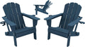 Adjustable HDPE Adirondack Chairs Set of 2, Blue, 3-Position Reclining ,Foldable, Cup & Phone Holders, All-Weather Outdoor