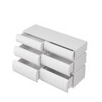 Modern White Handleless 6-Drawer Dresser with Wide Storage, MDF Chest of Drawers in White, 43.31 x 15.75 x 29.53 Inches