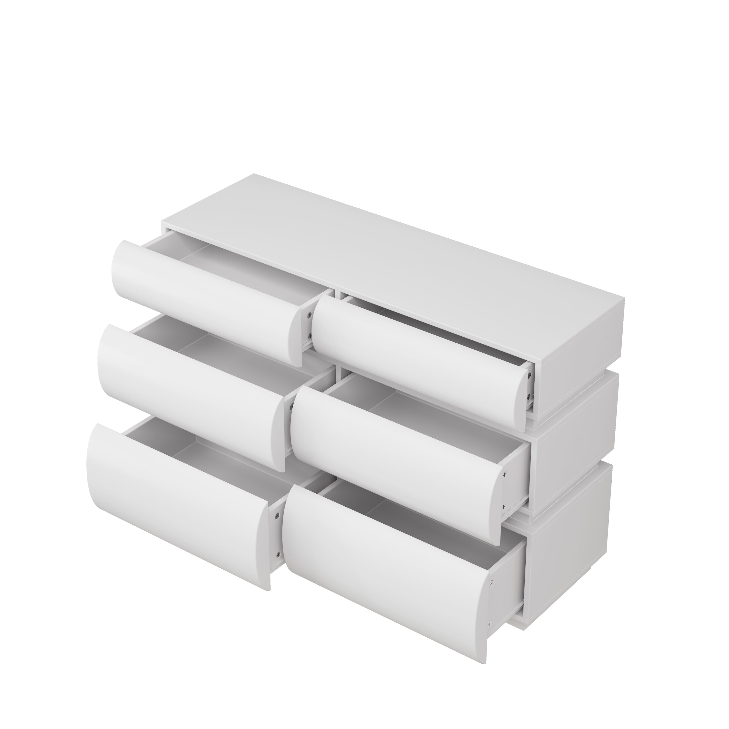 Modern White Handleless 6-Drawer Dresser with Wide Storage, MDF Chest of Drawers in White, 43.31 x 15.75 x 29.53 Inches