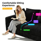 82.7 'Plush Corduroy 3-Seat Sofa,Modern Comfy Upholstered Sofa Cloud Couch,Deep Seat Couches with Soft Pillows and 3 Ottomans,Convertible Sofa Lounge Chair,Black - Eloy Royal