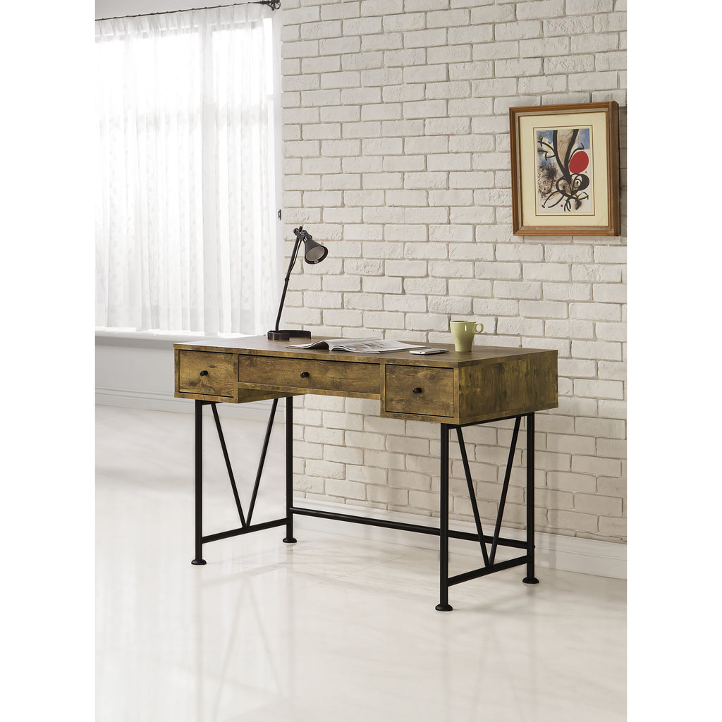 Antique Nutmeg and Black 3-drawer Writing Desk