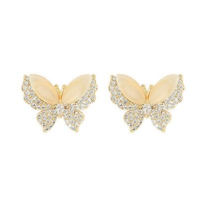 Fairy Ear Studs Full Of Diamond Opal Butterfly