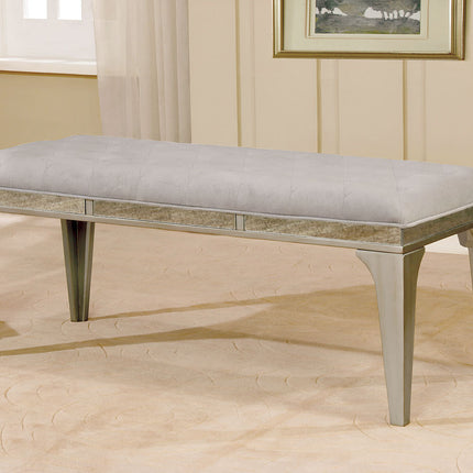 Transitional Style 1pc Bench Upholstered Button Tufted Seat Flannelette Cushion Silver And Gray Finish