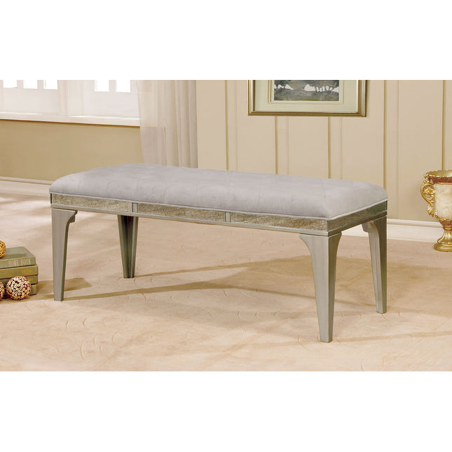 Transitional Style 1pc Bench Upholstered Button Tufted Seat Flannelette Cushion Silver And Gray Finish