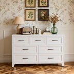 7-Drawer Dresser, Wide Low-Profile Storage Cabinet, White Metal Chest of Drawers for Bedroom, Living Room & Entryway