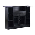 Home Bar Unit, Wine Bar Cabinet Table 4-Tier with Storage Drawer Shelves, Wine Glass Holder, Bottle Rack, LED Light, Wood & Metal Liquor Cabinet for Home, Basement, Kitchen, Living Room, Black