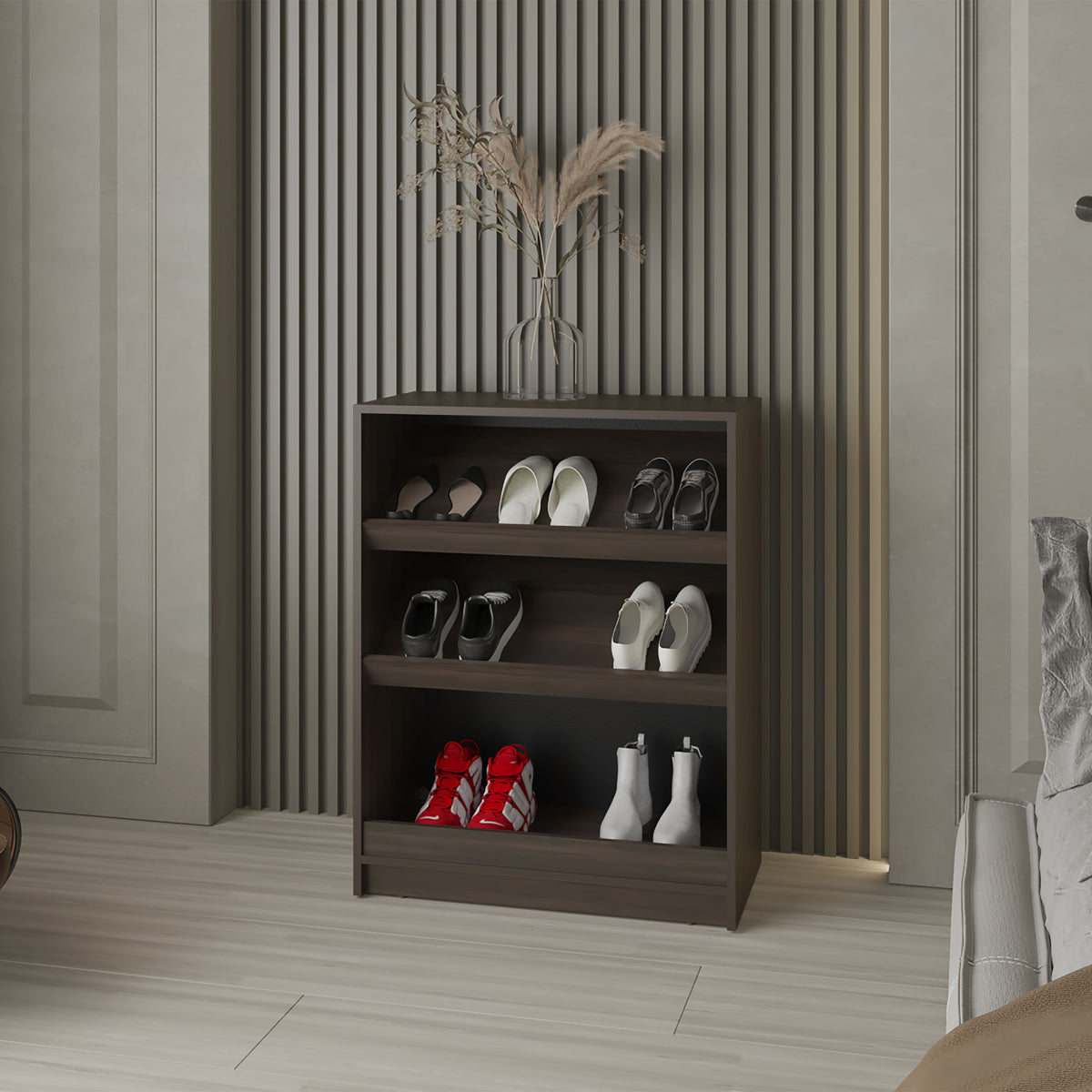 FM FURNITURE Oatman Shoe Rack with Open Storage, Wengue