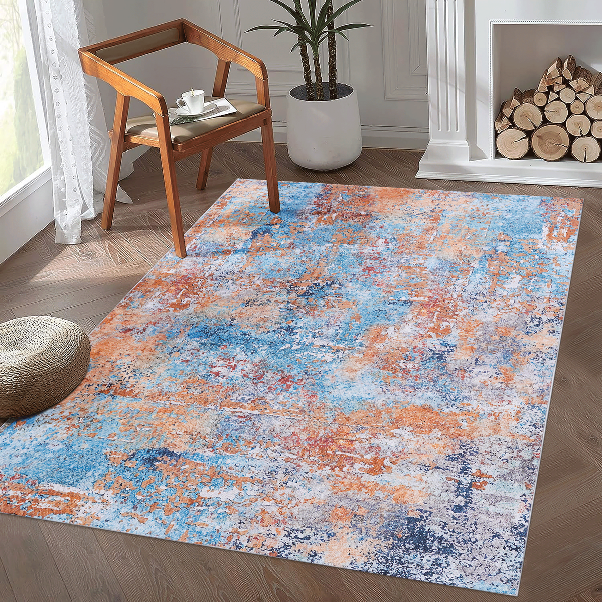 MAVAL Multi Washable Rug 8x10 Area Rug (Multi, 8' x 10') Modern, Contemporary, Non-Shedding & Easy to Clean, Ideal for Living Room, Bedroom, Dining Space, 120*96 inch