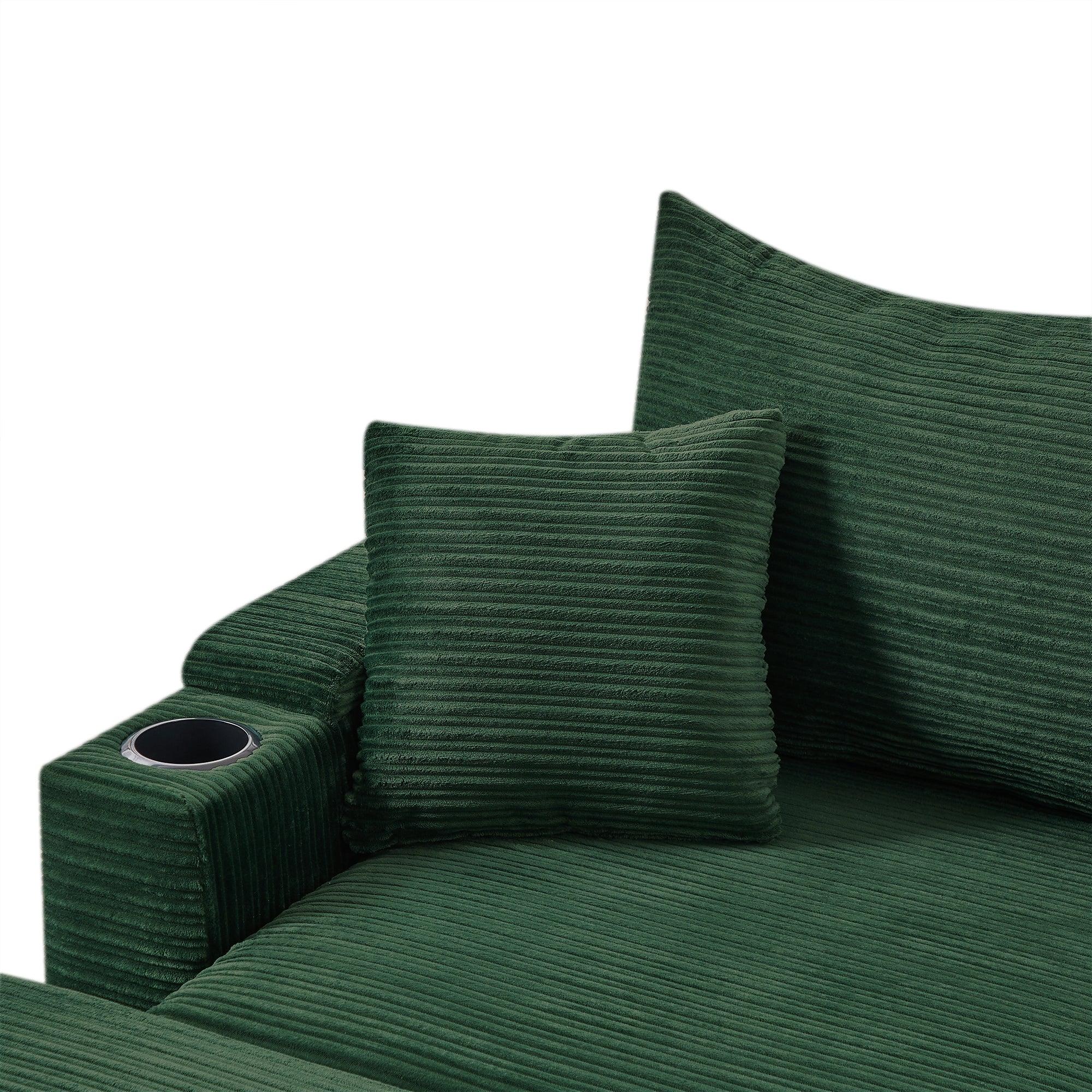 Modern Style Single Sofa Couch with Storage, USB Ports, Cup Holders, Green Corduroy - Eloy Royal